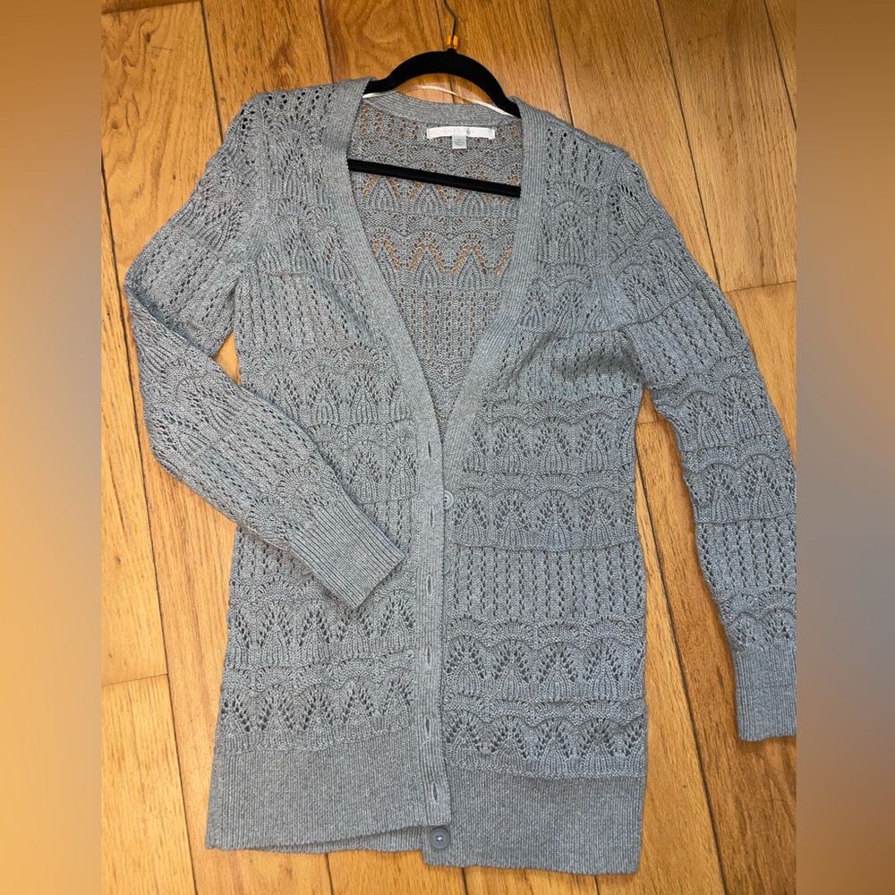 Lauren Conrad crochet cardigan size small gray